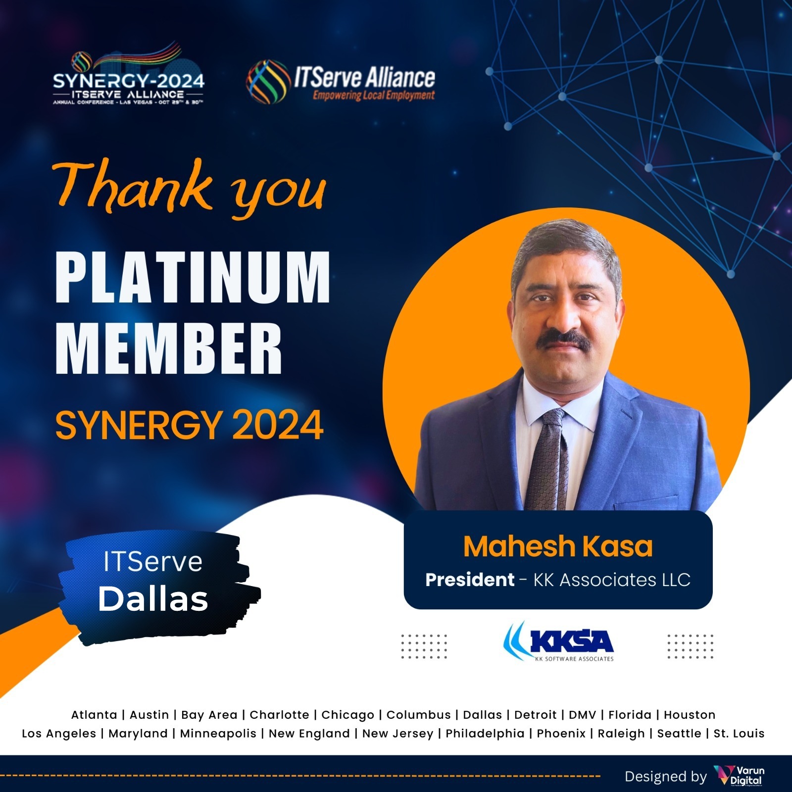 Mahesh Kasa of KK Associates LLC Becomes Platinum Member for 2024 Synergy Program